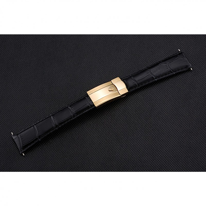 Rolex Black Leather with Gold Clasp Bracelet 622496-3