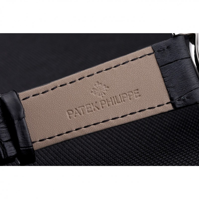 Patek Philippe Perpetual Calendar Tourbillon Black Dial Stainless Steel Case Black Leather Strap-6