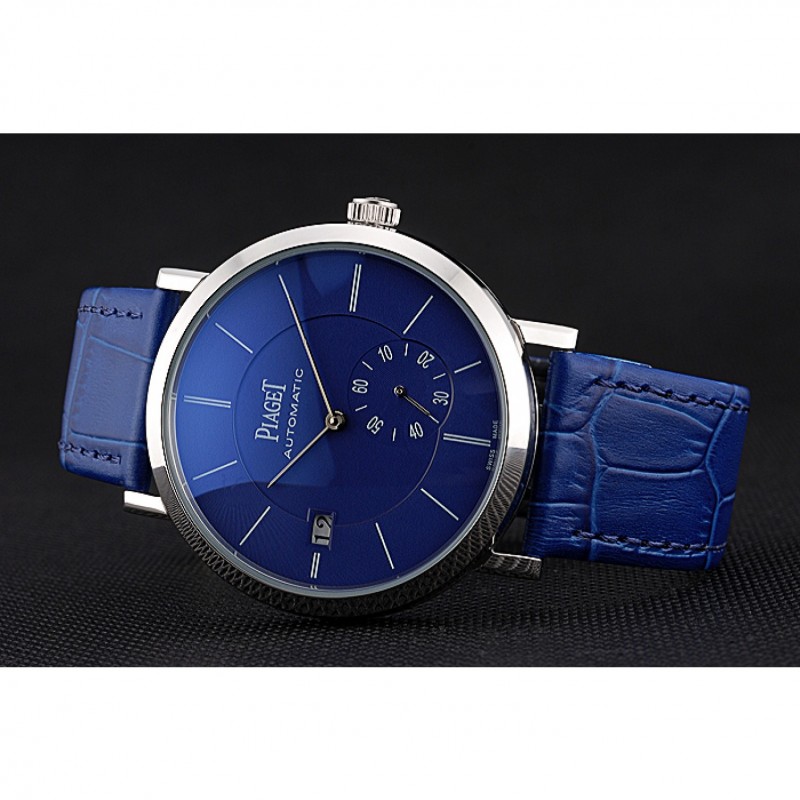 Piaget Altiplano Silver Case Blue Dial Blue Leather Bracelet 622630-4