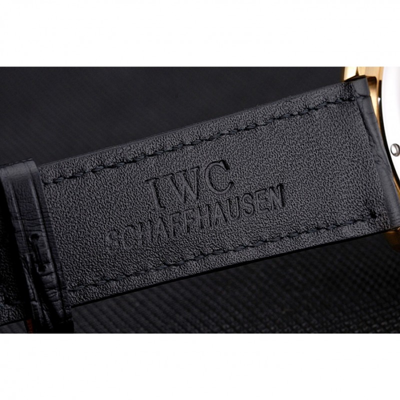 Luxury Replica Watches Swiss IWC Portugieser Perpetual Calendar White Dial Gold Case Black Leather Strap-6