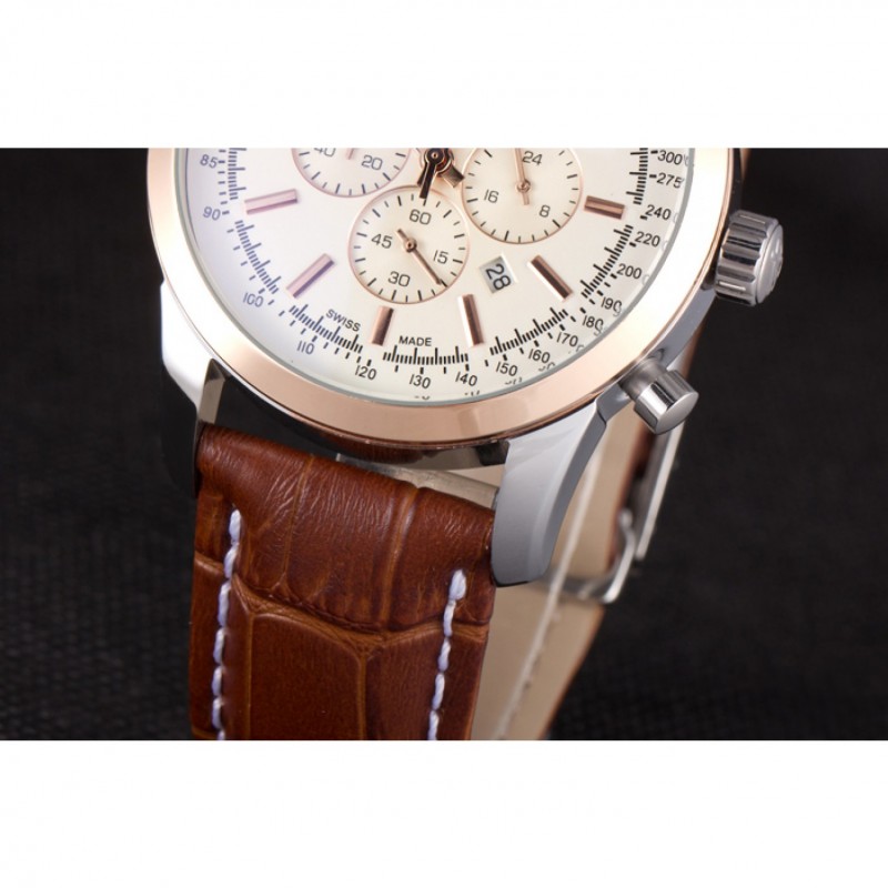 Breitling Transocean White Dial Light Brown Leather Strap Rose Gold Bezel-6