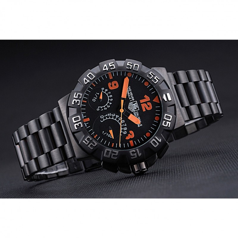 Luxury Tag Heuer Formula One Calibre S Black Dial Orange Numerals Ion Plated Steinless Steel Bracelet 622300-3
