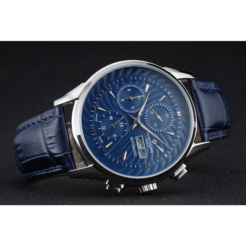 Best Patek Philippe Grand Complications Blue Dial Silver Case Blue Leather Bracelet 1454241-4
