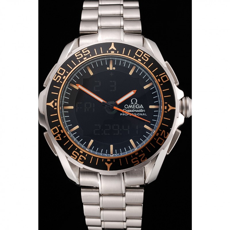 Luxury Omega Speedmaster Skywalker X-33 Black Dial Orange On Black Bezel Stainless Steel Case And Bracelet-1