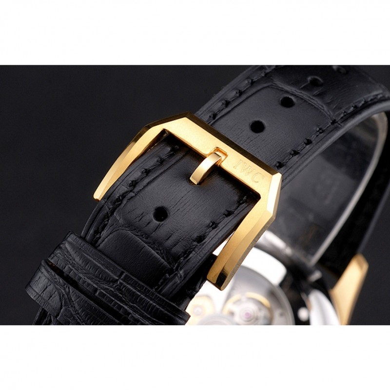 Luxury Replica Watches Swiss IWC Portugieser Perpetual Calendar White Dial Gold Case Black Leather Strap-5