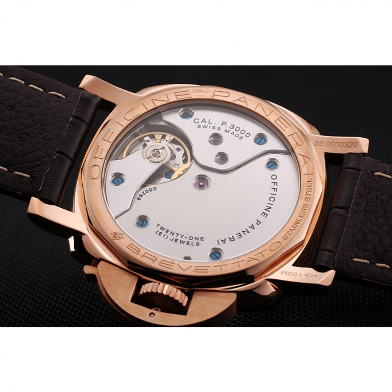 Swiss Panerai Luminor Black Dial Rose Gold Case Brown Leather Strap 1453842-7