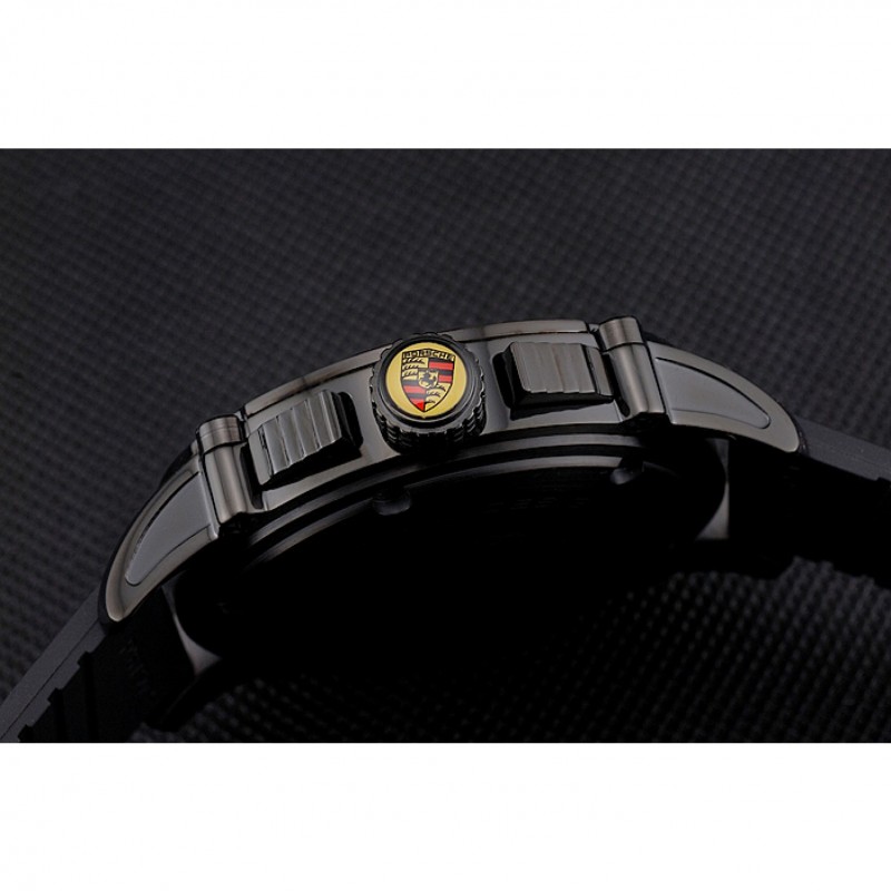 AAA Porsche Design Indicator Black Dial Gold Numerals Black PVD Case Black Rubber Strap-8