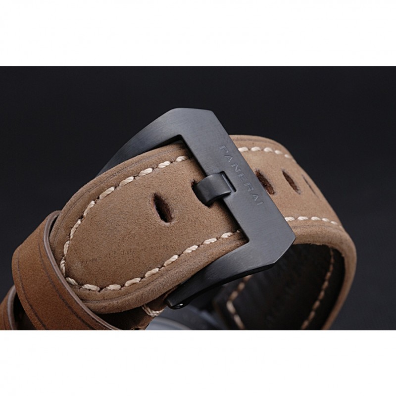 High End Replica Watches Panerai Luminor GMT Ion Plated Stainless Steel Bezel Khaki Leather Bracelet 622315-5