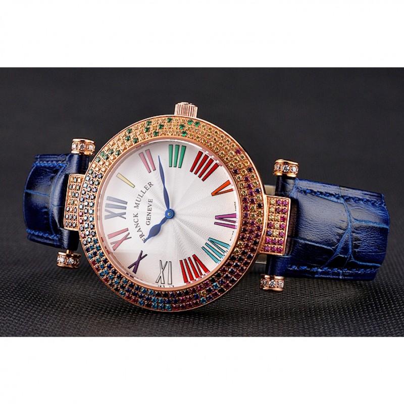 Franck Muller Double Mistery 4 Saisons White Dial Rose Gold Case Blue Leather Strap-3