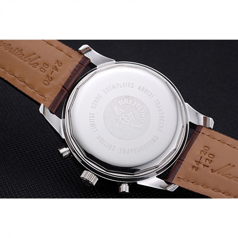 Breitling Transocean Chronograph Unitime White Dial Stainless Steel Case Brown Leather Bracelet 622244-7