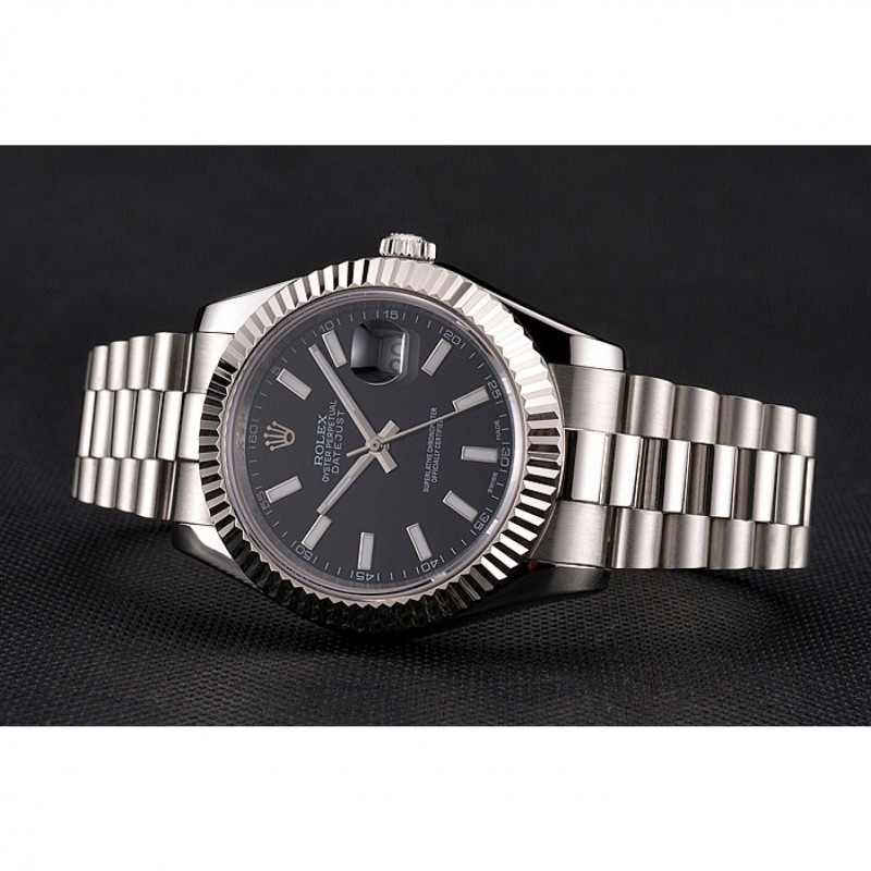 Swiss Rolex Datejust Black Dial Stainless Steel Case And Bracelet-4