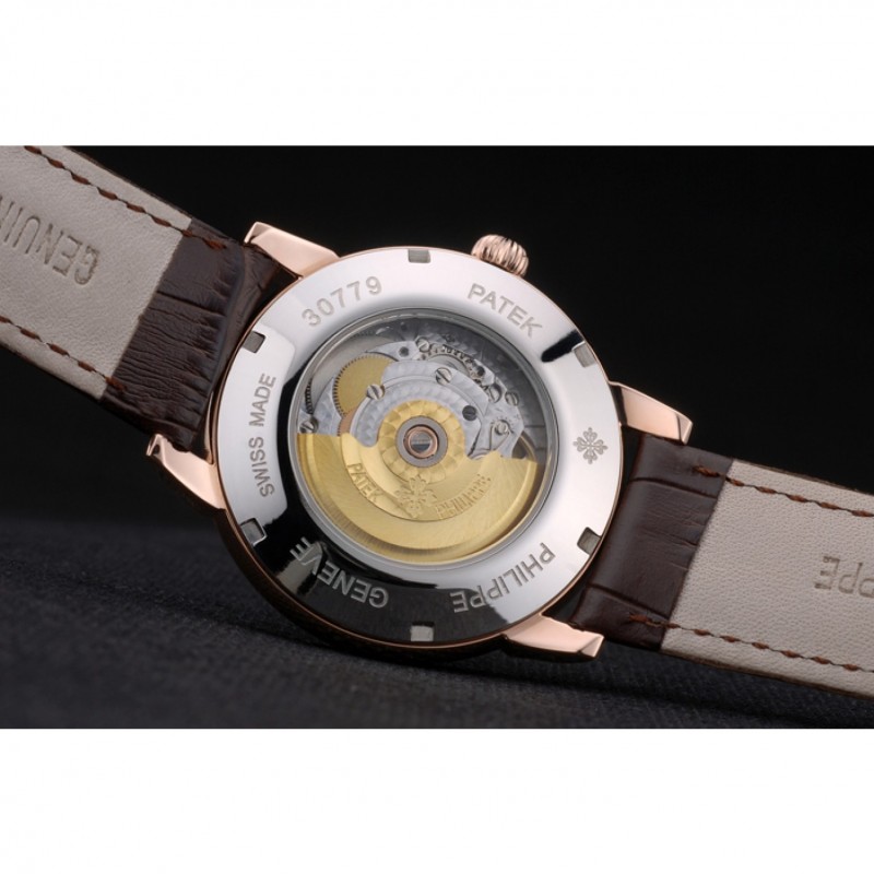 Patek Philippe Swiss Calatrava Ribbed Bezel Grey Dial Brown Leather Strap 7650-8