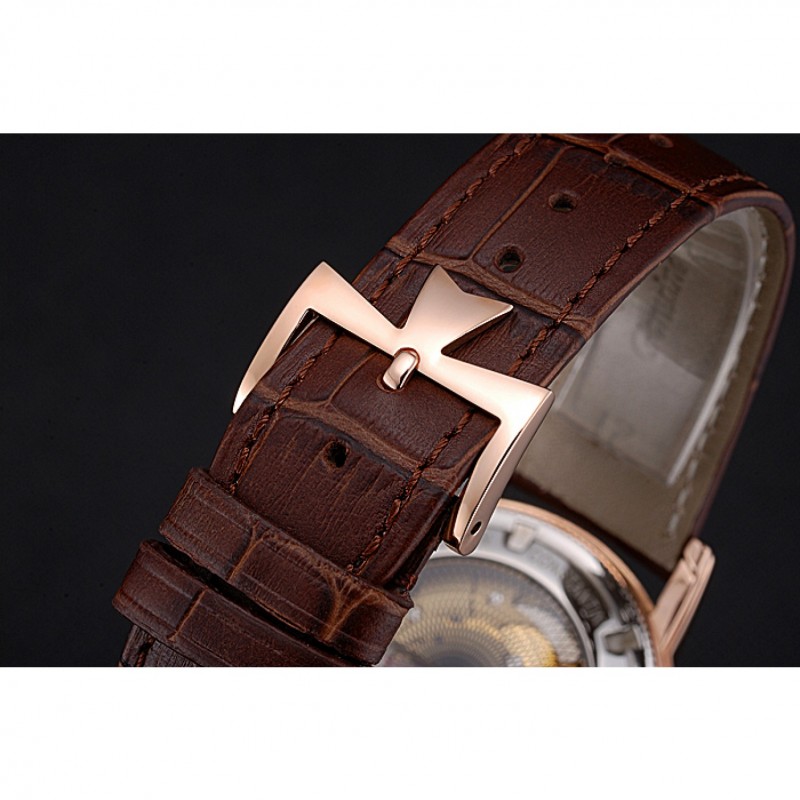 Swiss Vacheron Constantin Patrimony Contemporaine Rose Gold Case White Dial Brown Leather Bracelet 622680-5