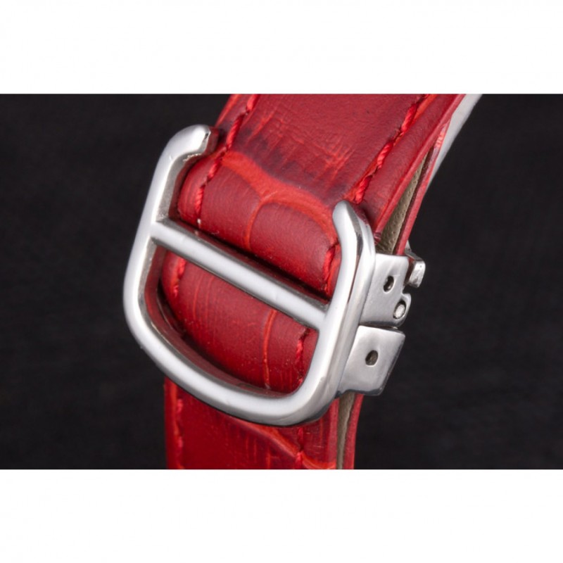 Luxury Replica Watches Cartier Ballon Bleu Silver Bezel with Red Dial and Red Leather Band 621556-7