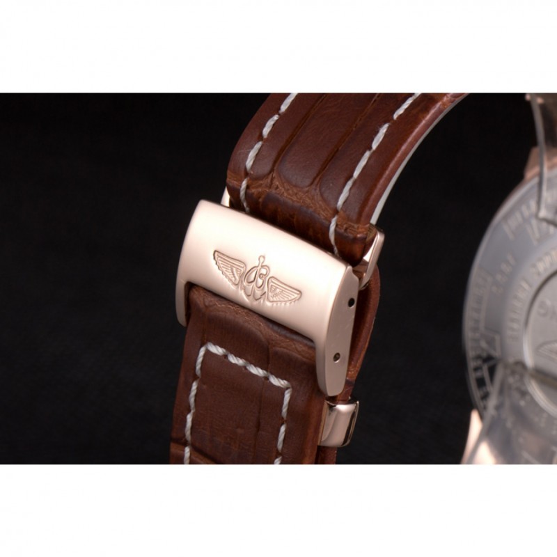 Breitling Transocean White Dial Brown Leather Strap Rose Gold Bezel-6