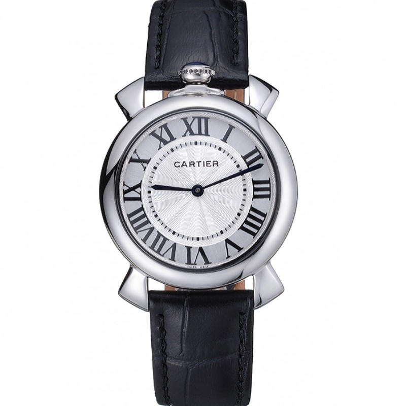 Cartier Rotonde Blue Crown Black Leather Bracelet 621975-0