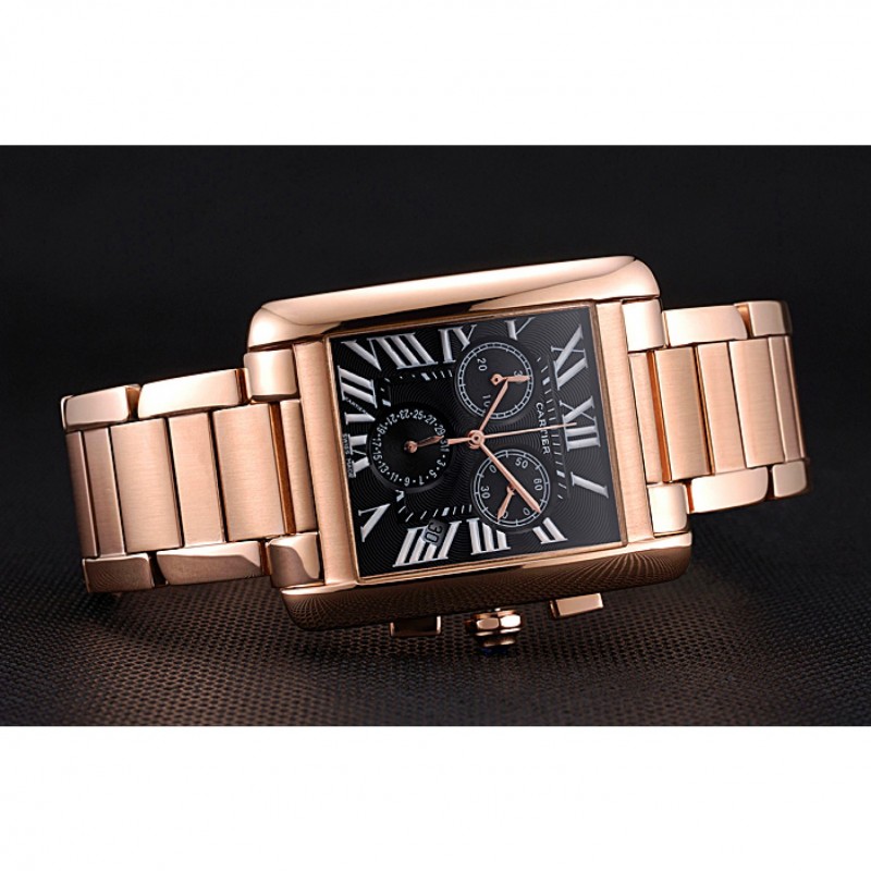 Luxury Replica Watches Cartier Tank MC Black Dial Rose Gold Case And Bracelet 622703-4