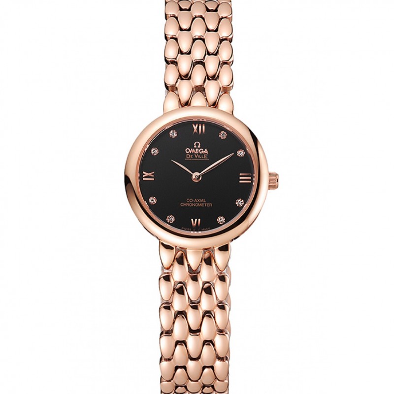 Cheap Omega De Ville Prestige No Date Black Dial With Diamonds Rose Gold Case And Bracelet-0