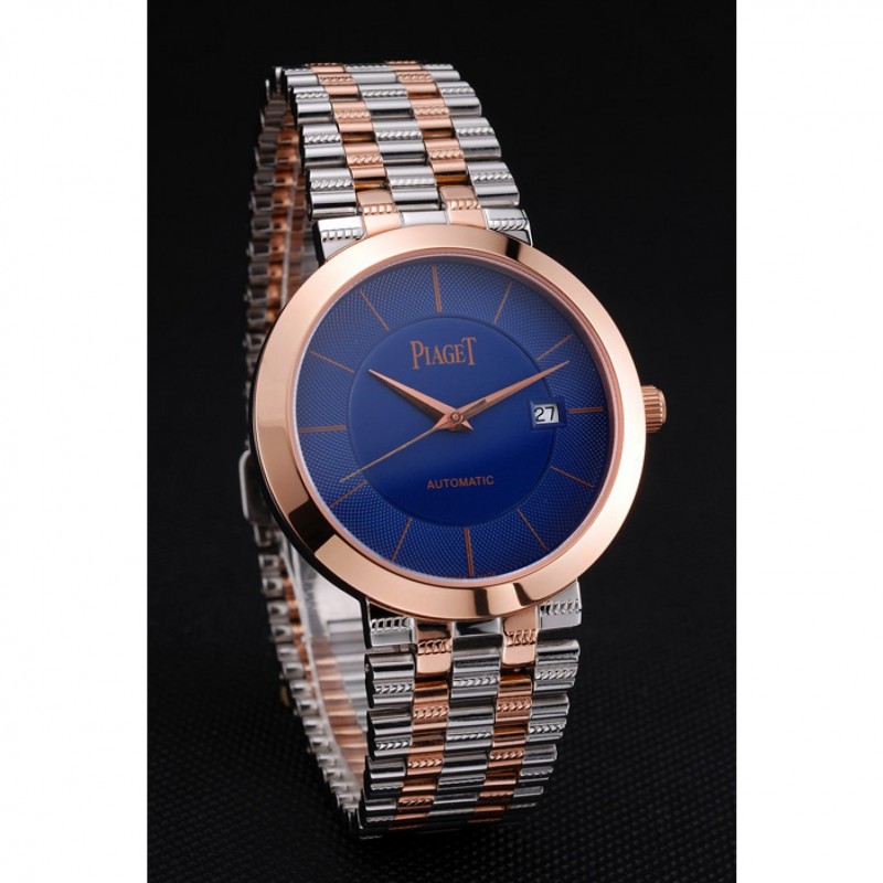 Swiss Piaget Traditional Blue Dial Gold Case Two Tones Stainless Steel Strap-2