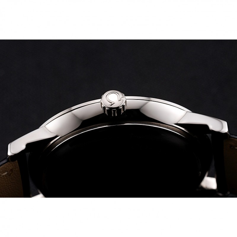 Omega De Ville Prestige Black Dial Stainless Steel Case Black Leather Strap-8