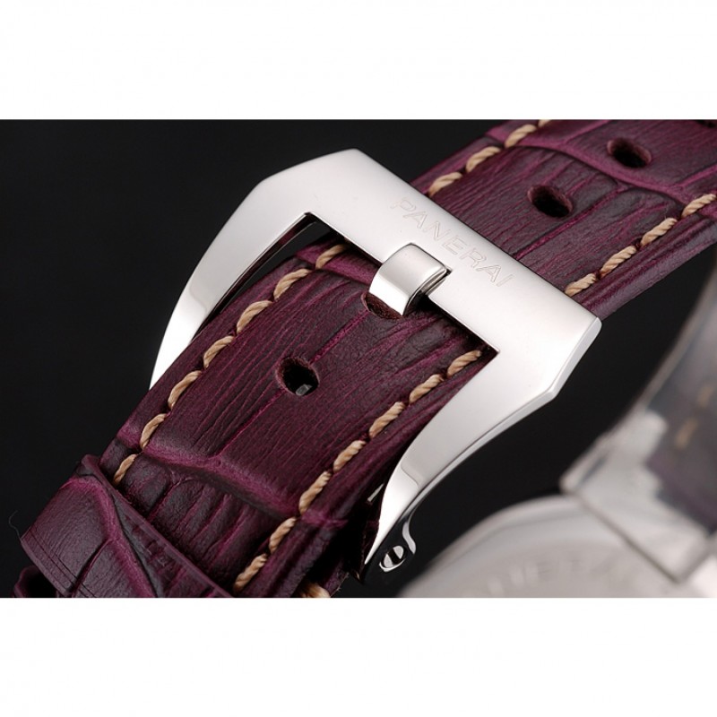 Panerai Radiomir 8 Days Chronograph Black Dial Stainless Steel Case Plum Leather Strap 1453795-5