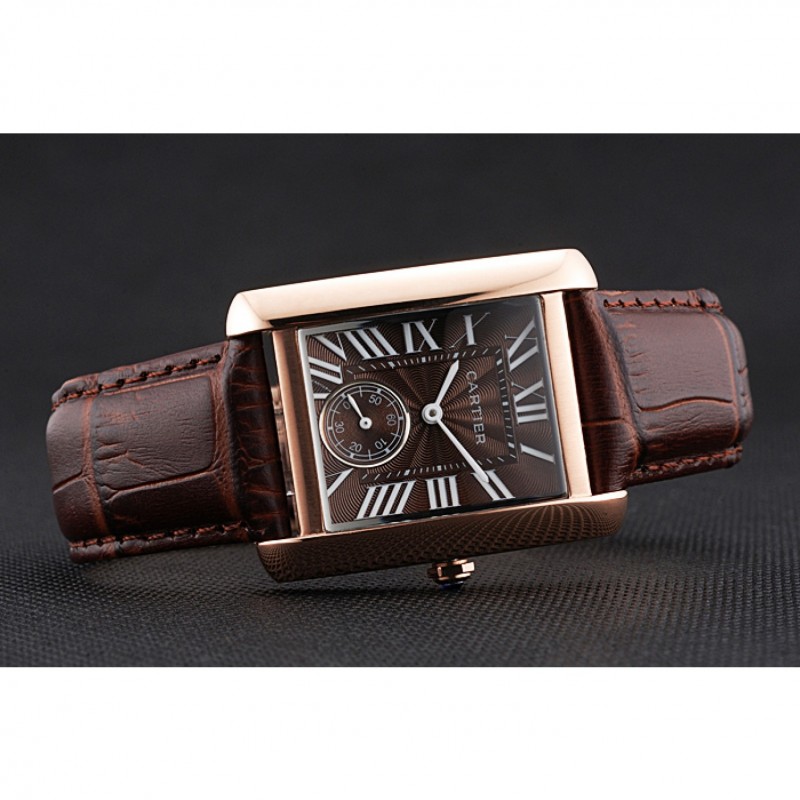 SS Cartier Tank MC Gold Case Brown Dial Brown Leather Strap 622175-4