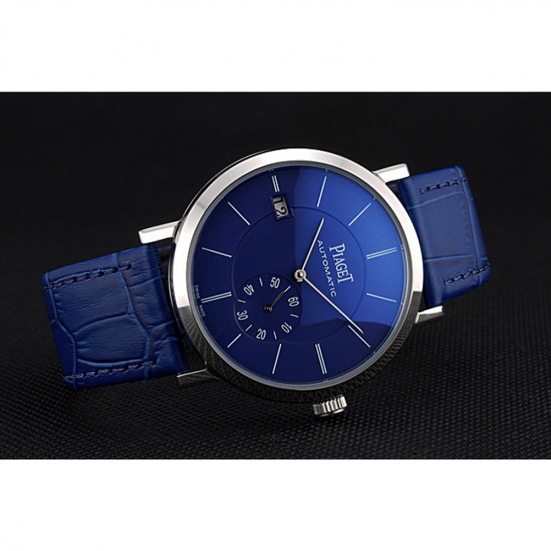 Piaget Altiplano Silver Case Blue Dial Blue Leather Bracelet 622630-3