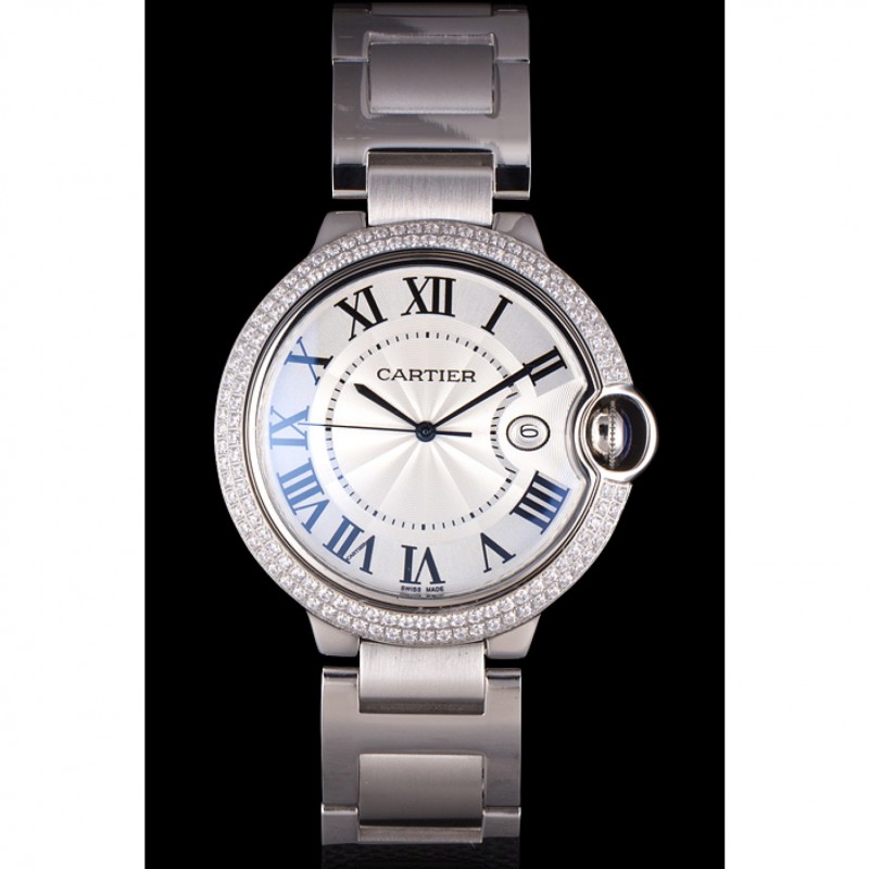 High Quality Replica Watches Cartier Ballon Bleu 44mm White Dial Diamonds Stainless Steel Case And Bracelet-1