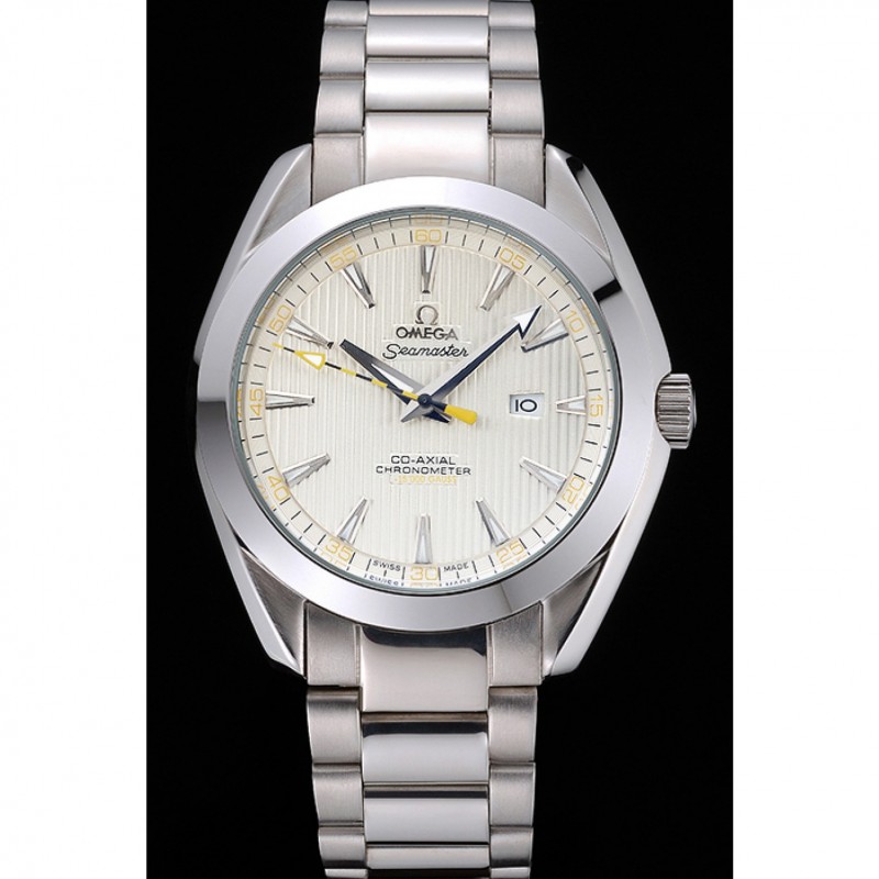 Luxury Replica Watches Omega Seamaster Aqua Terra Ivory Dial Black And Yellow Seconds Hand Stainless Steel Bracelet 622525-1