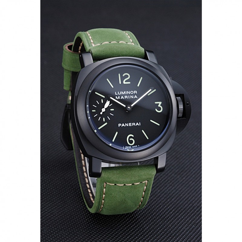 Panerai Luminor Marina Ion Plated Stainless Steel Bezel Green Leather Bracelet 622312-2