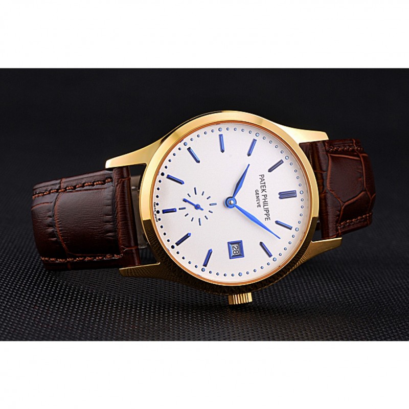 Patek Philippe Calatrava White Dial Gold Case Brown Leather Strap 622844-3