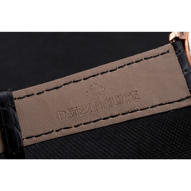 Patek Philippe Calatrava Date White Dial Rose Gold Case Black Leather Strap-6