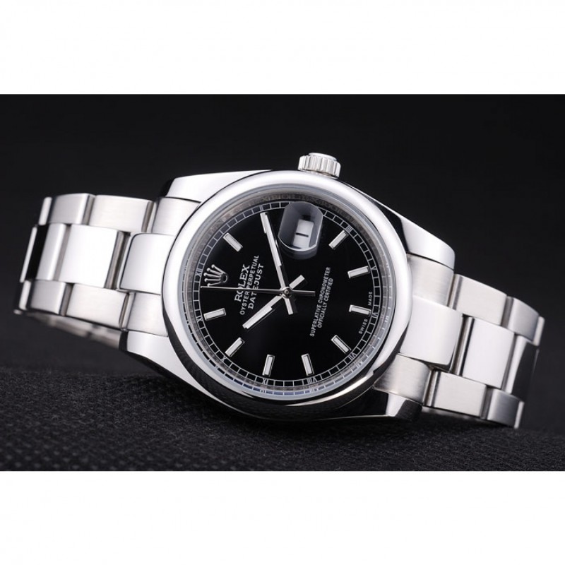 Rolex Datejust Polished Silver Bezel Black Dial 7467-3