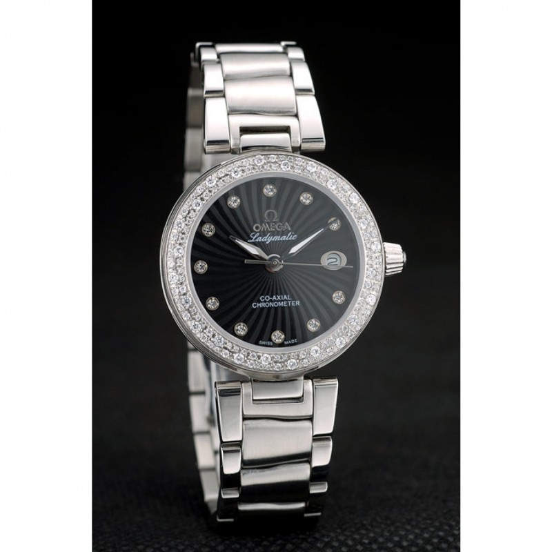 Omega DeVille Ladymatic iamond Plated Bezel Black Dial-2