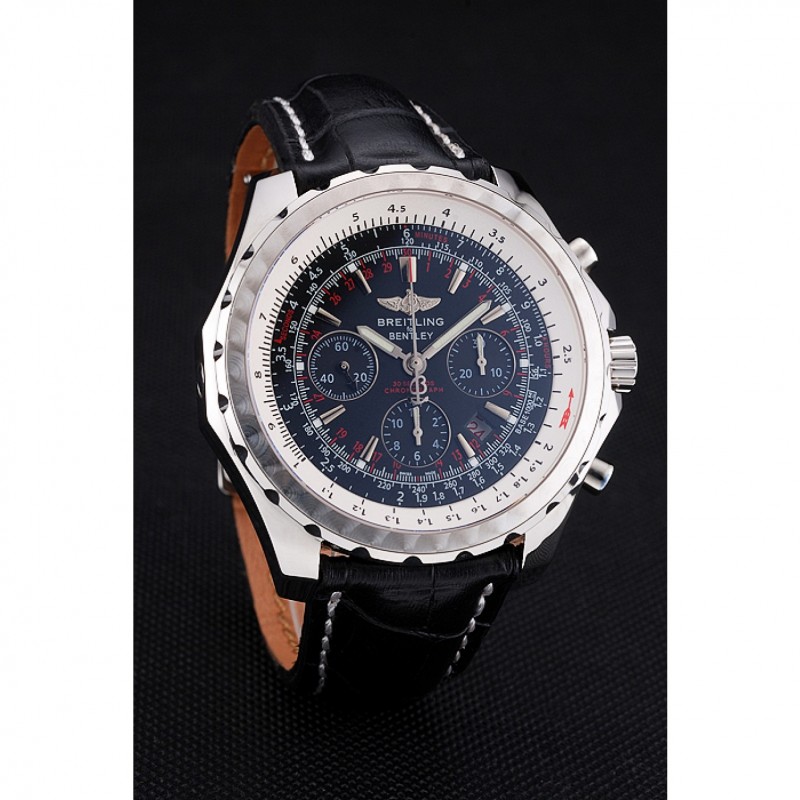 Swiss Breitling Bentley Black Croco Leather Bracelet Black Dial 80286-2
