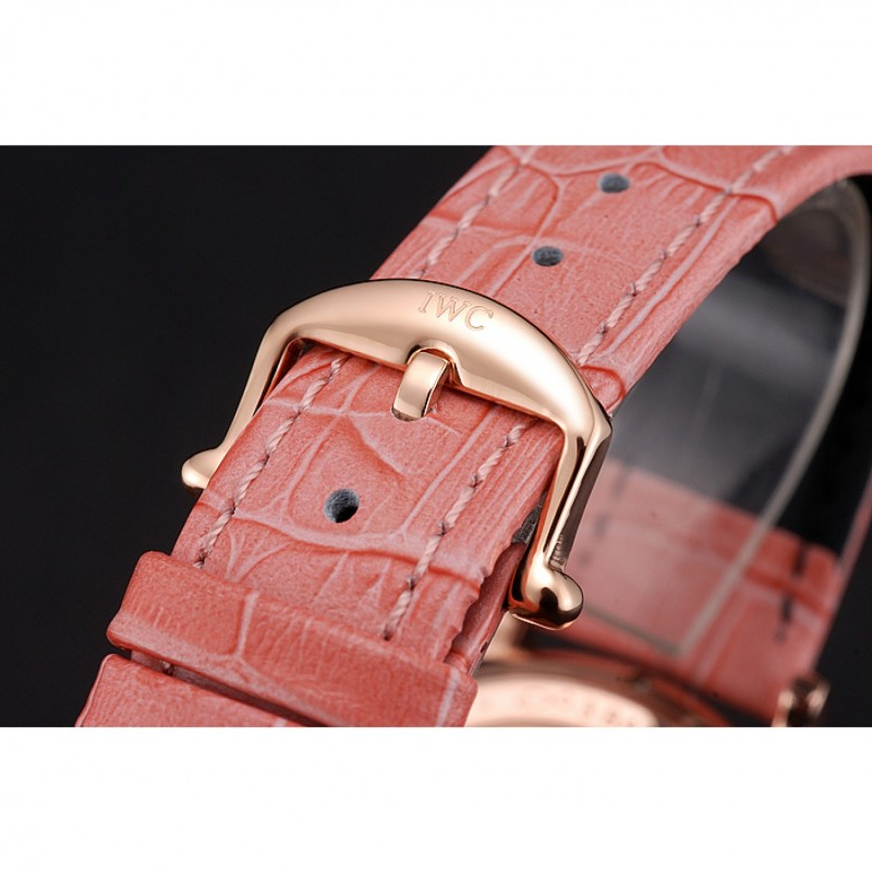 IWC Portofino Moon Phase Silver Dial Rose Gold Case Diamonds Bezel Pink Leather Strap-5