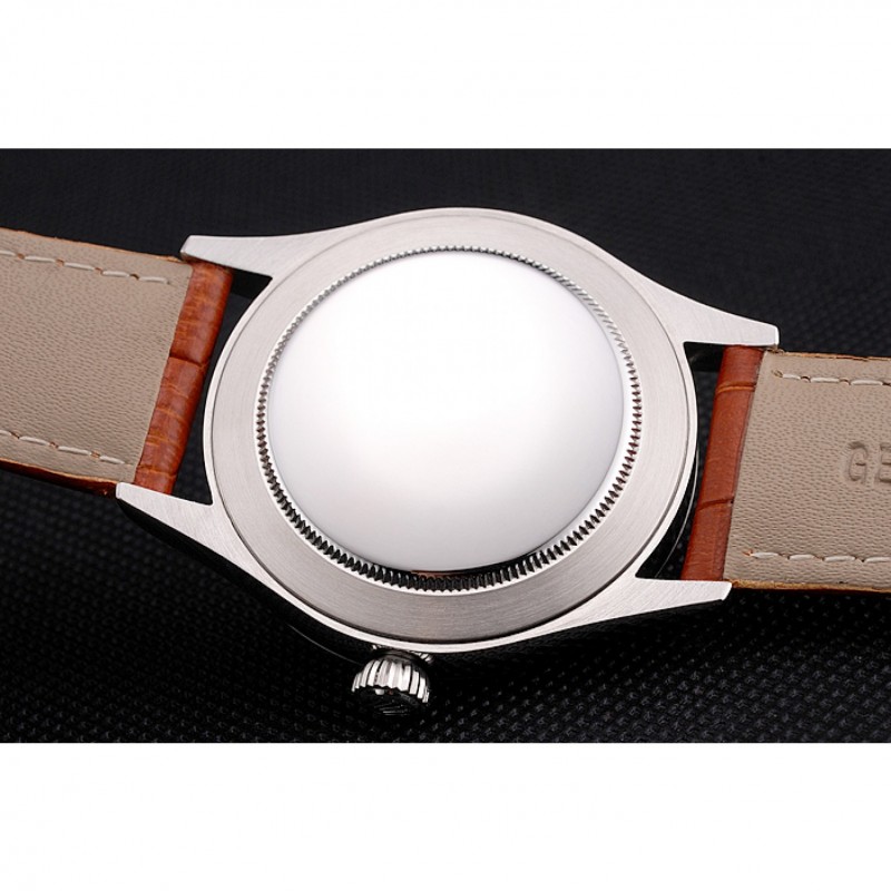 Swiss Rolex Datejust Blue Dial Stainless Steel Case Light Brown Leather Strap-7