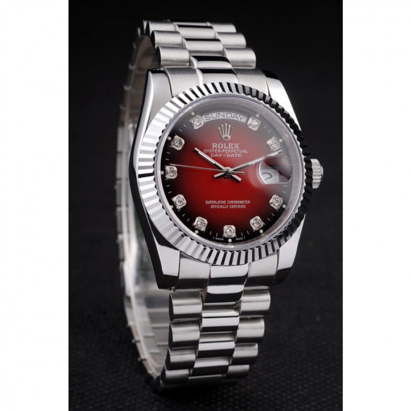 High End Replica Watches Rolex Day-Date Polished Stainless Steel Two Tone Red Dial-2