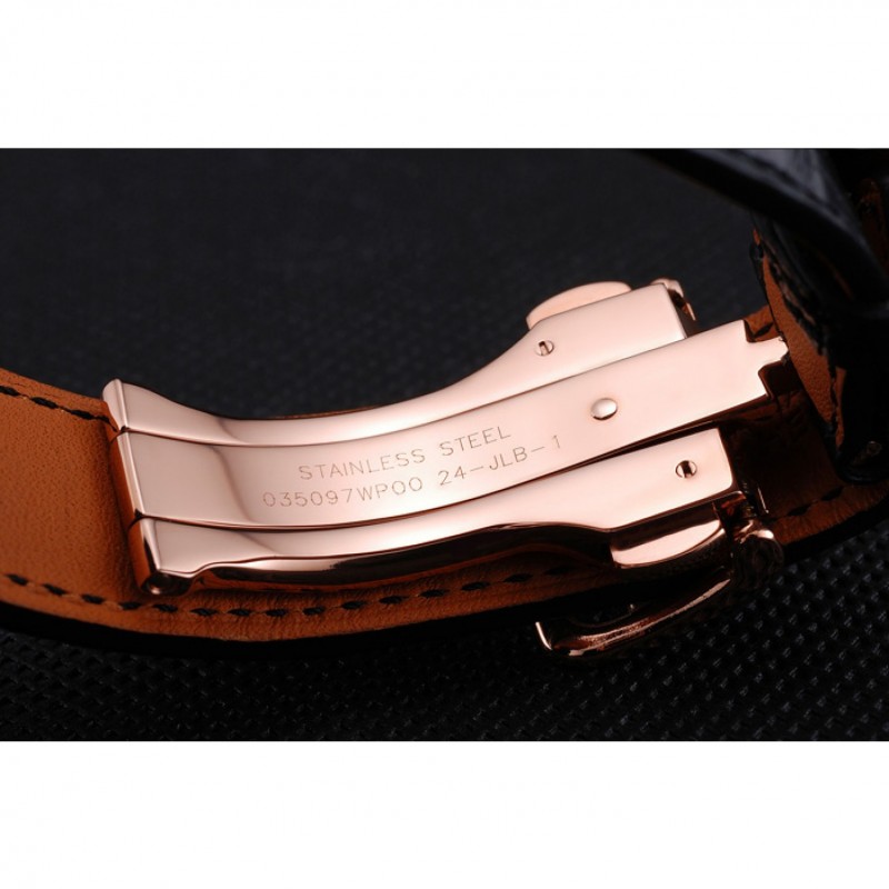 Hermes Heure H White Dial Gold Case Black Leather Strap-6