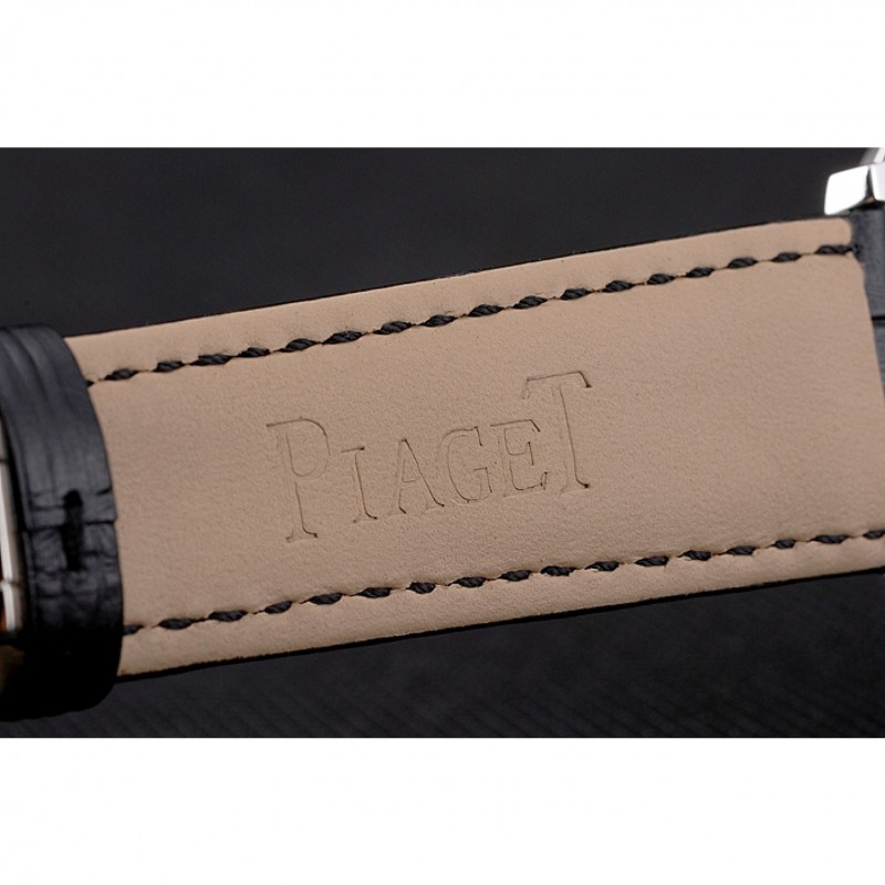 Swiss Piaget Altiplano Diamond Set Stainless Steel Case And Pearl Dial Black Leather Strap 1453746-6