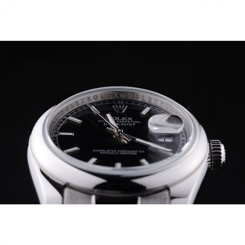 Rolex Datejust Polished Silver Bezel Black Dial 7467-8