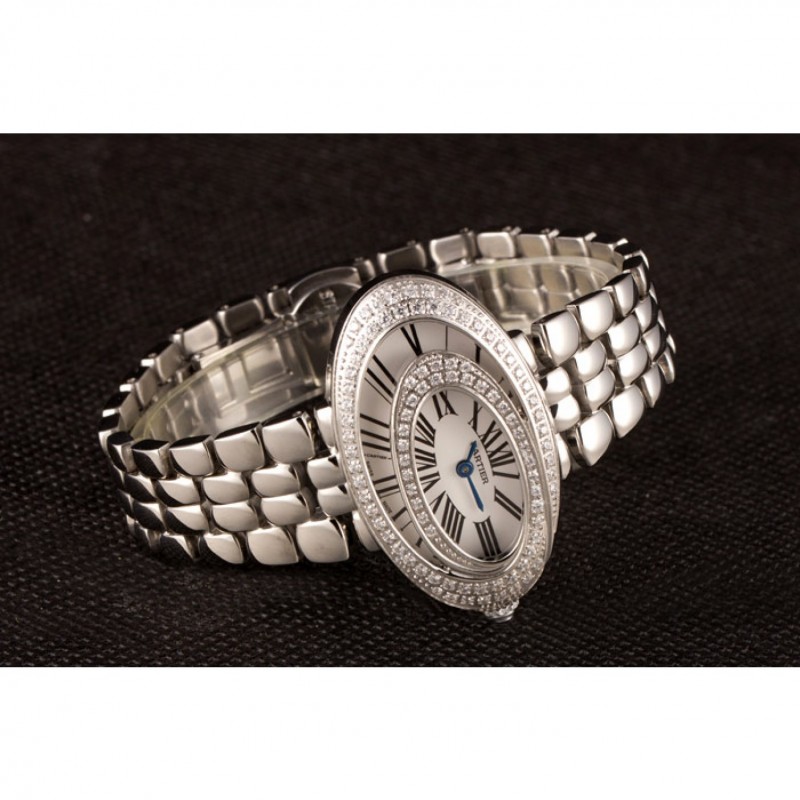 Best Cartier Baignoire Hypnose White Dial Diamonds Steel Case Steel Bracelet-3