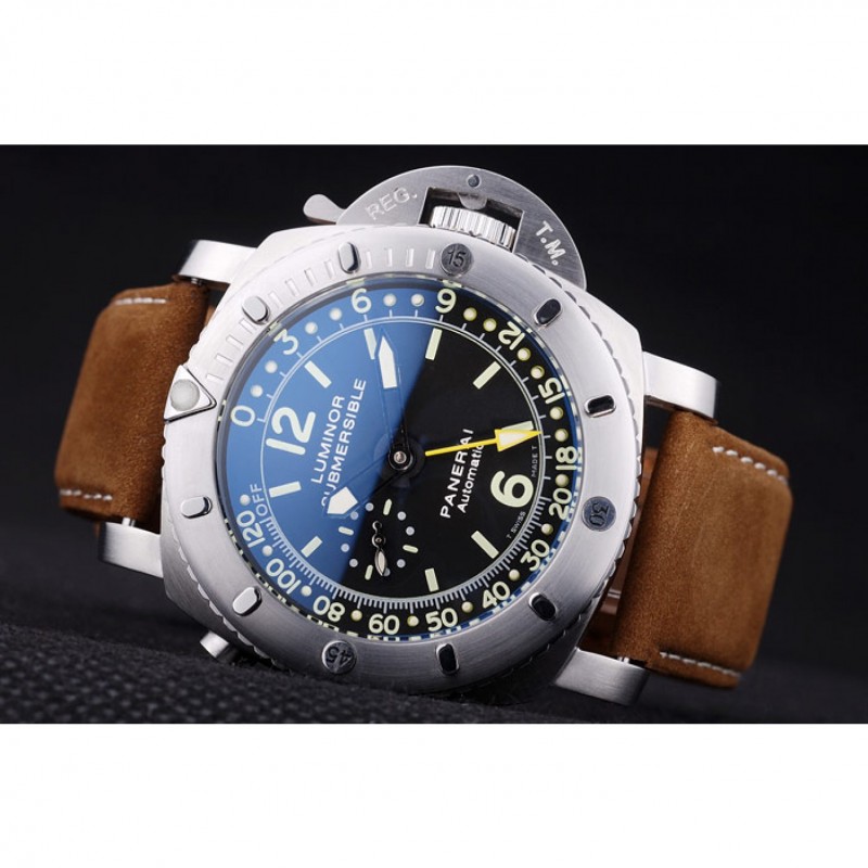 Panerai Luminor Submersible Black Dial Suede Leather Bracelet-4