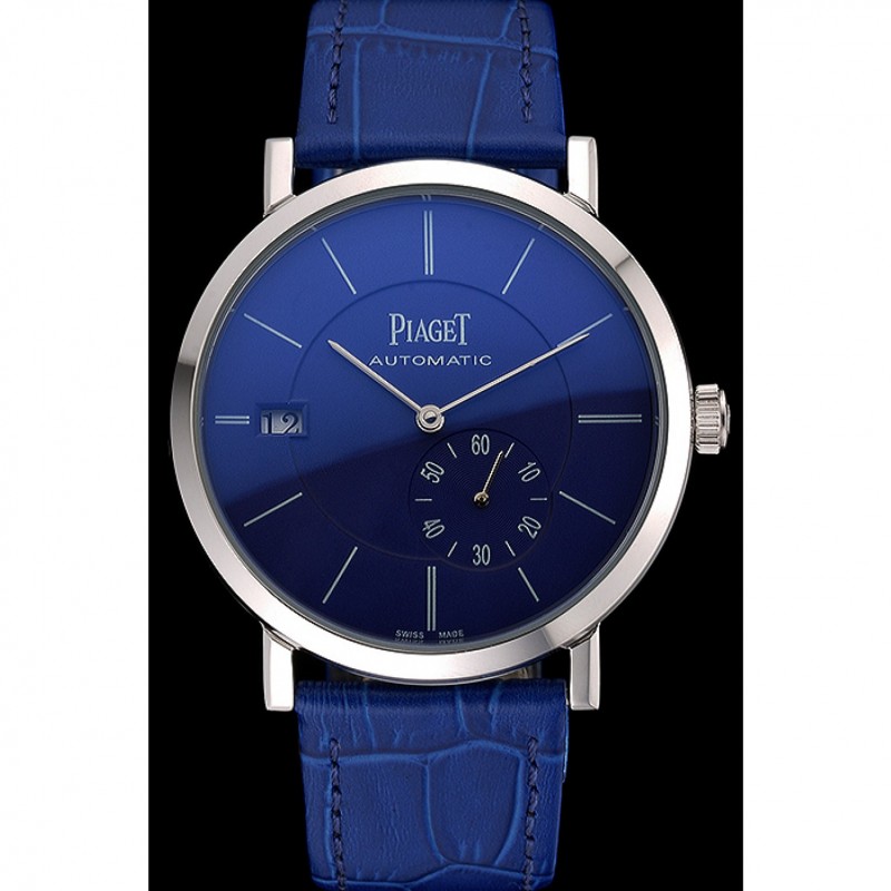 Piaget Altiplano Silver Case Blue Dial Blue Leather Bracelet 622630-1