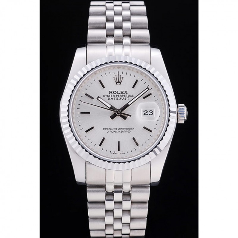 Luxury Rolex Datejust Silver Dial Ribbed Bezel 7457-1