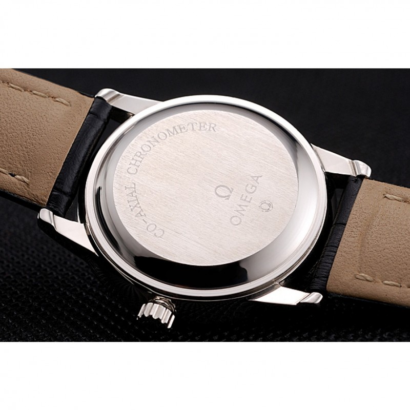 Omega De Ville Prestige Small Seconds White Dial Blue Numerals Stainless Steel Case Black Leather Strap-7