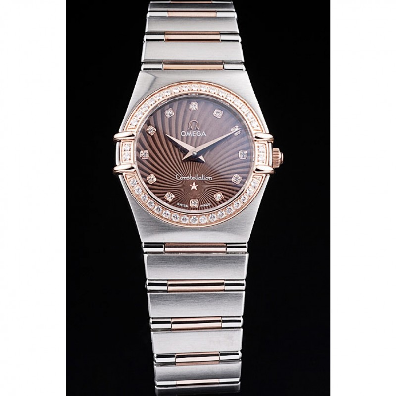 Omega Swiss Constellation Jewelry Diamond Case Radial Emblem Brown Dial 98117-1