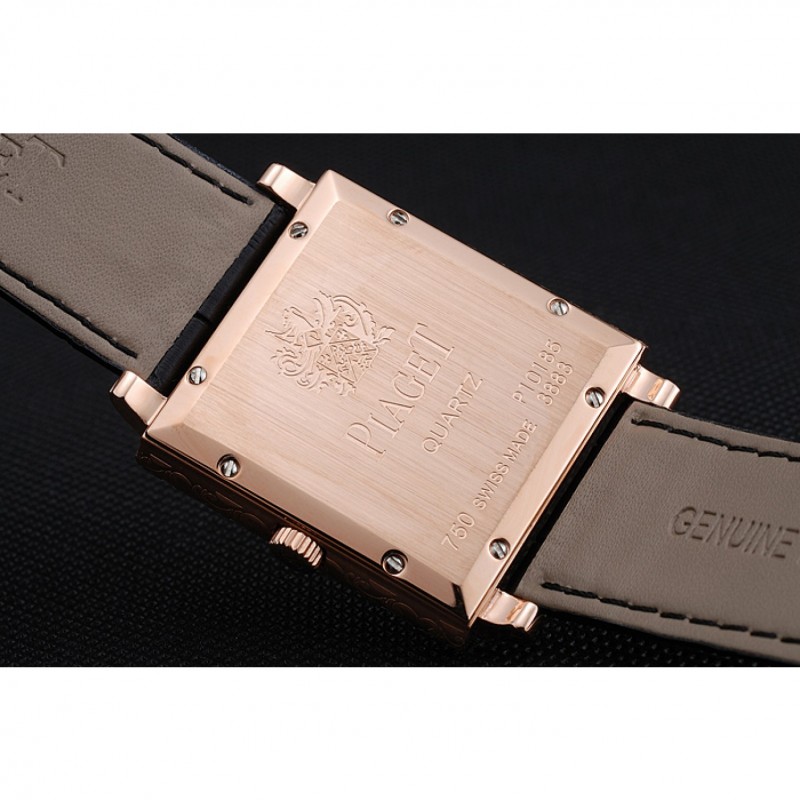 Piaget Emperador Limited Edition Black Dial Engraved Gold Case Black Leather Bracelet 1454137-7