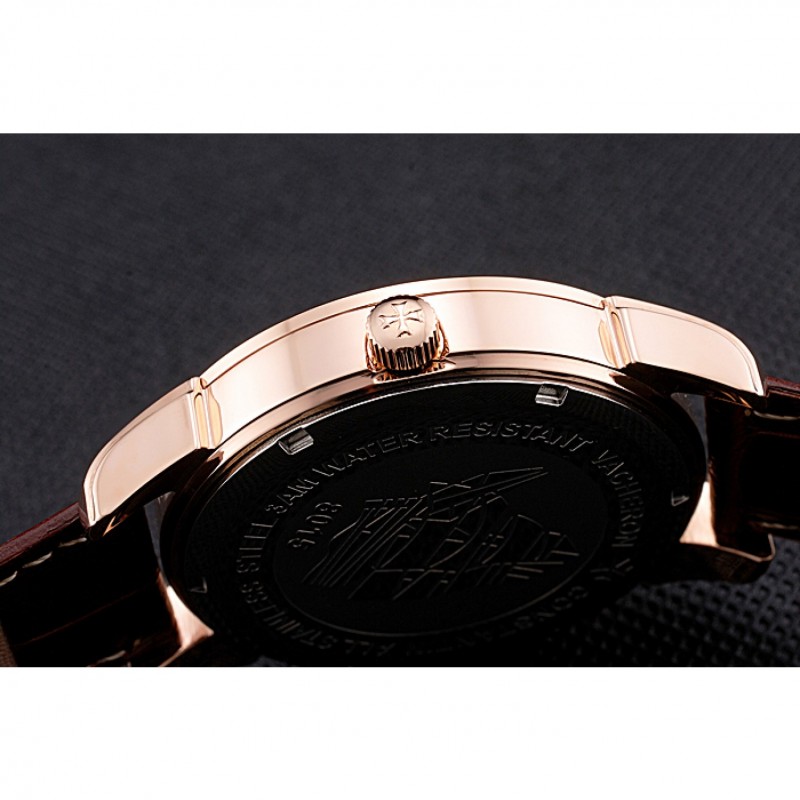 Luxury Vacheron Constantin Traditionnelle White Ship Dial Rose Gold Case With Diamonds Brown Leather Strap-8