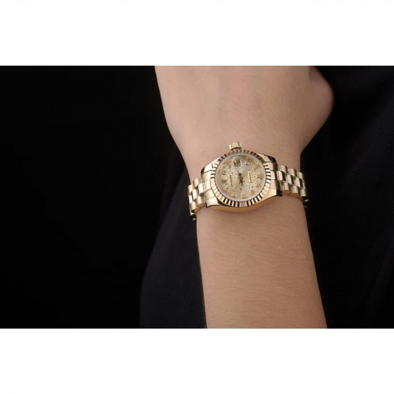 Rolex DateJust Ribbed Pattern Gold Bezel Gold Dial-8